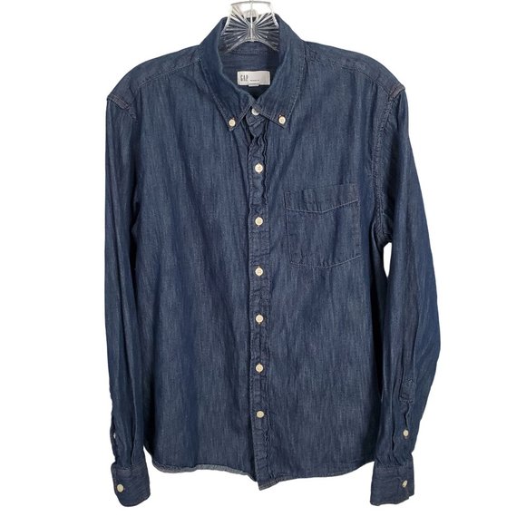 GAP Other - Gap Mens Size M Shirt Untucked Fit Denim Chambray Dark Wash Long Sleeve Cotton